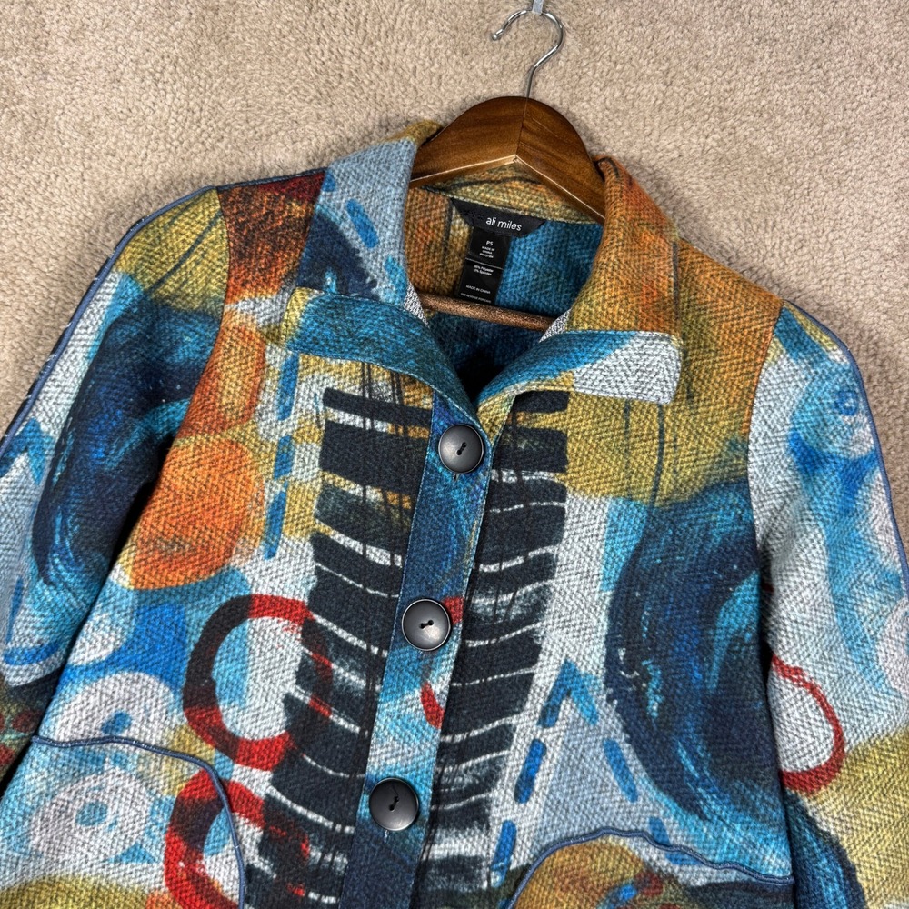Ali Miles Jacket Women PS Shirt Abstract Art Print Button Front Knit Flannel